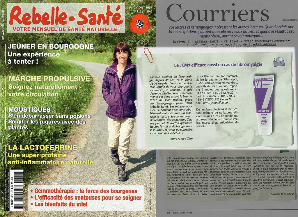 Témoignage dans le magazine Rebelle Sante de Aout 2019