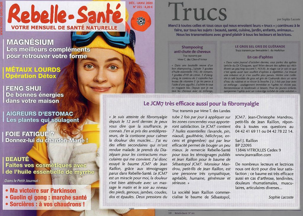 Témoignage dans le magazine Rebelle Sante de Janvier 2020